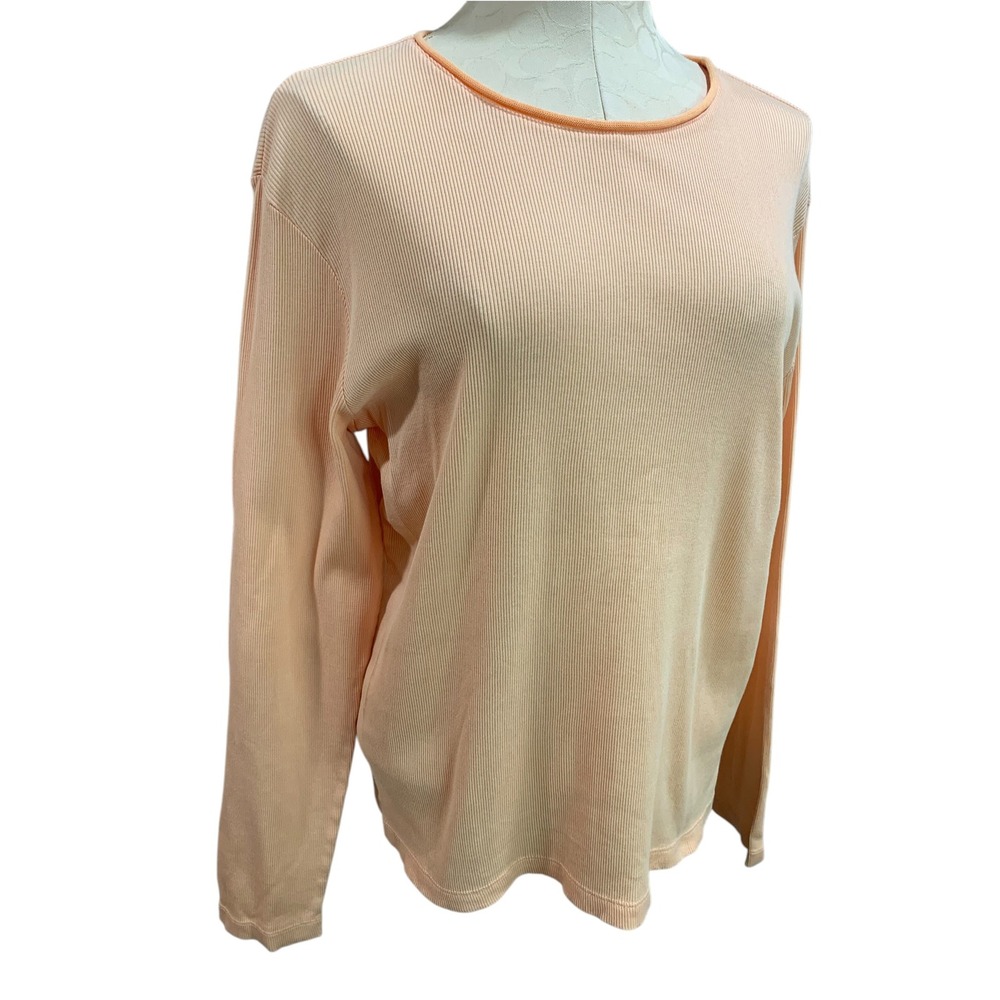Size XL Talbots Vintage Ribbed Peach Color Shirt Womens Long Sleeve Roll Neck